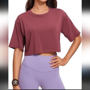 CRZ YOGA Womens Pima Workout Crop Top Yoga Shirt Misty Merlot